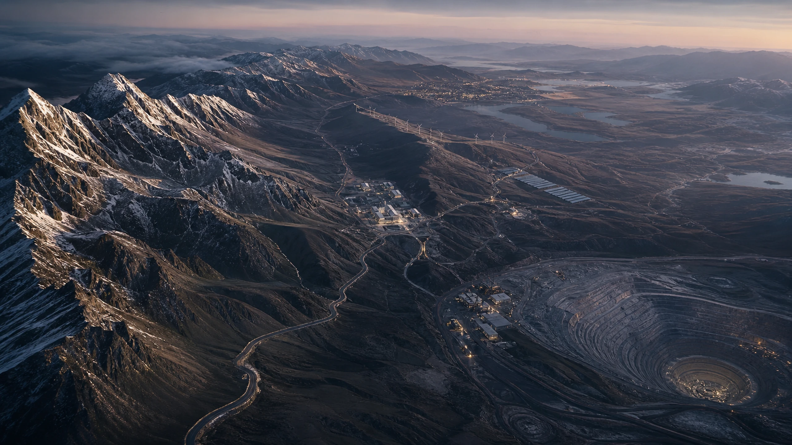 Paisaje andino con infraestructura estratégica